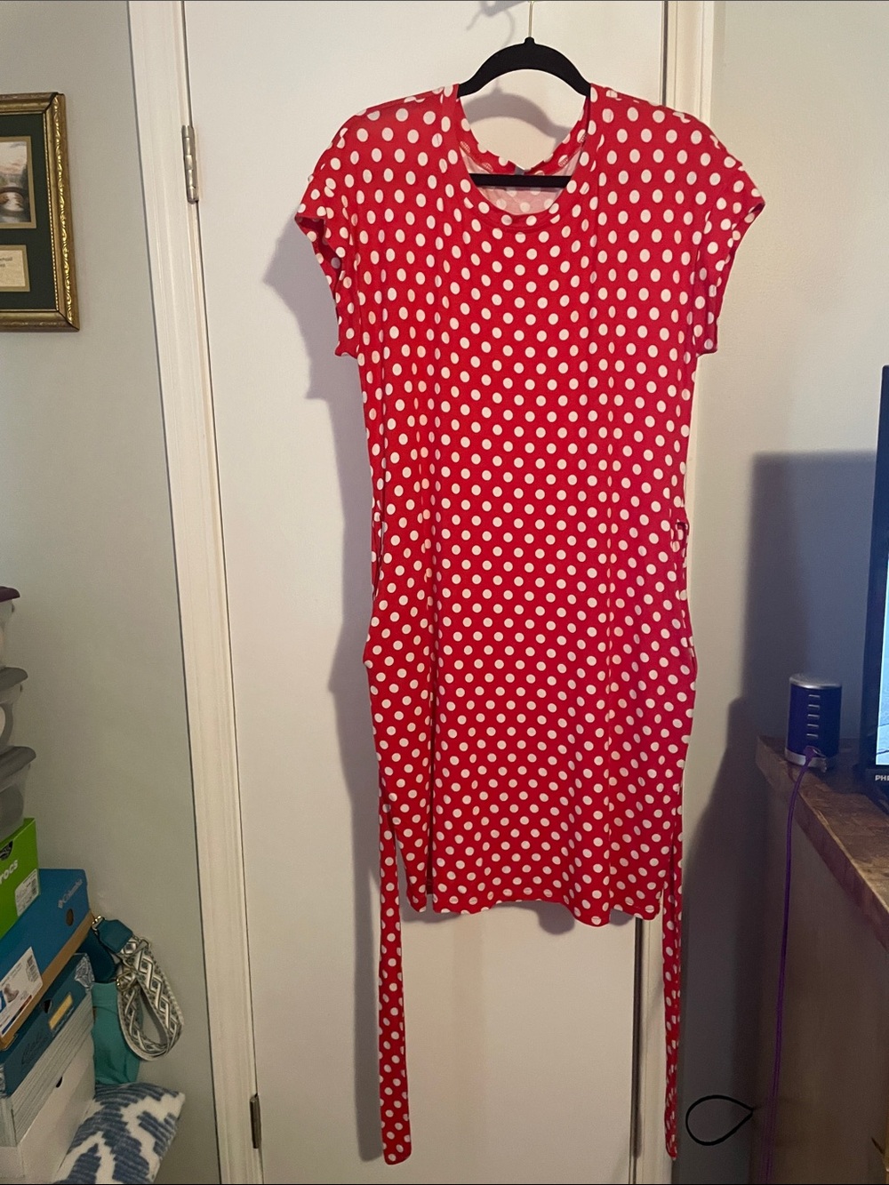 Red Polka Dot Midi Dress with Tie Detail